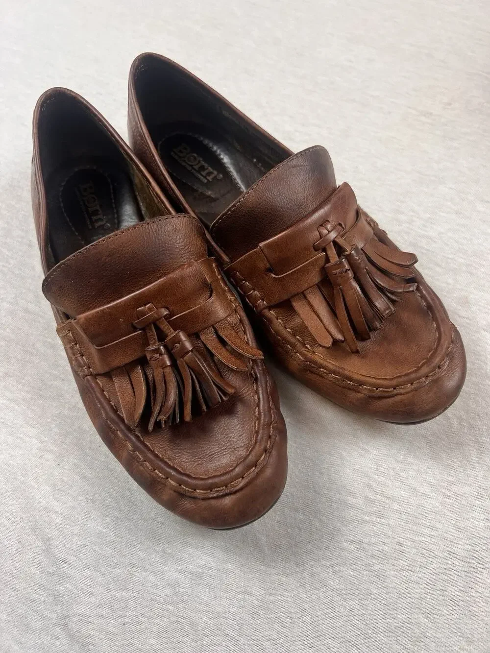 Born Handcrafted Brown Leather Tassel Loafers Men’s Size 8M Moc Toe Slip On